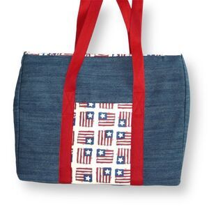 Weekender Denim Americana Zippered Overnight Tote Bag Hand Crafted NEW